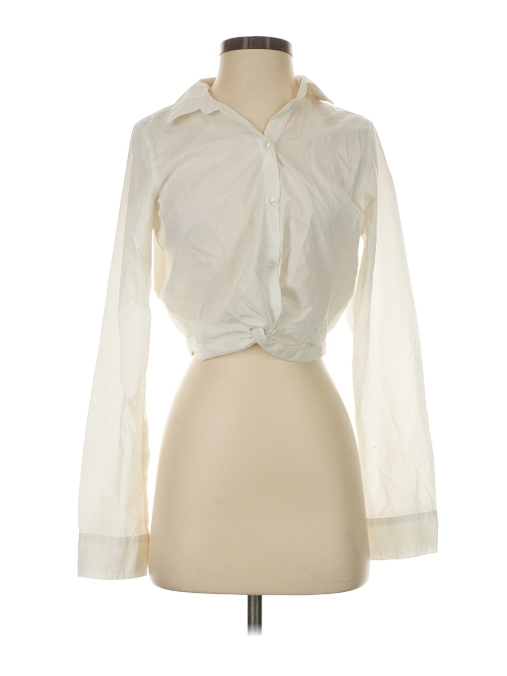 Women’s White Cropped Button-Down Shirt with Front Knot | Small